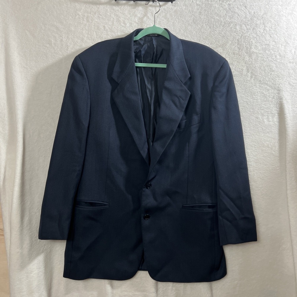 Men's Vintage Navy Blue Wool Suit Blazer Jacket 42L San Remo Made In Italy Reda